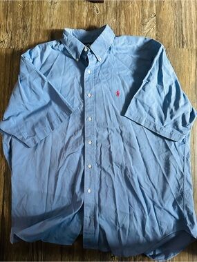 Ralph Lauren Short-Sleeve Button-Down Shirt - Light Blue with Red Logo